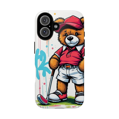 Teddy bear golf-themed iPhone 16 case
