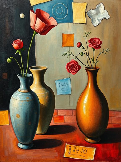 Colorful wall art of vases